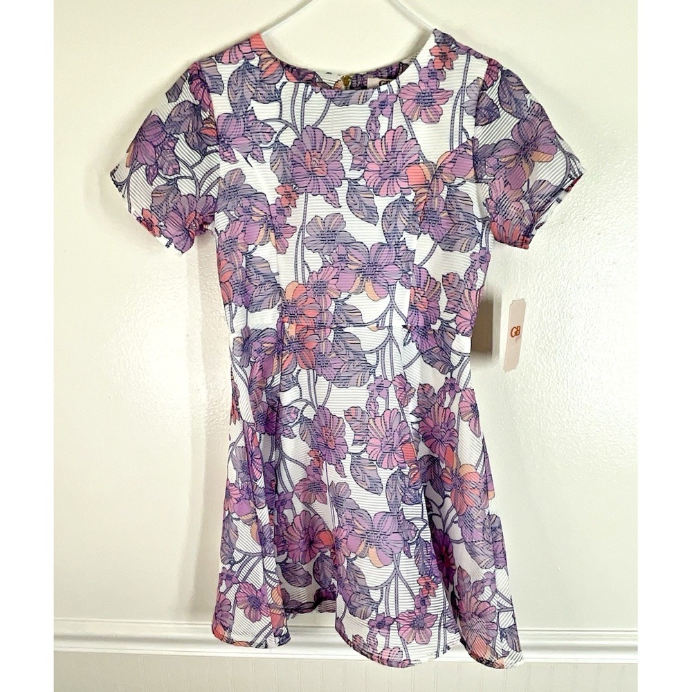 GB Girls Spring Summer Dress Lavender Floral Overlay Lined Big Girls Size‎ 14